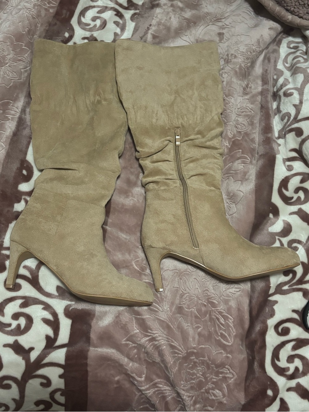 Classic Beige Knee-High Suede Boots NWOT